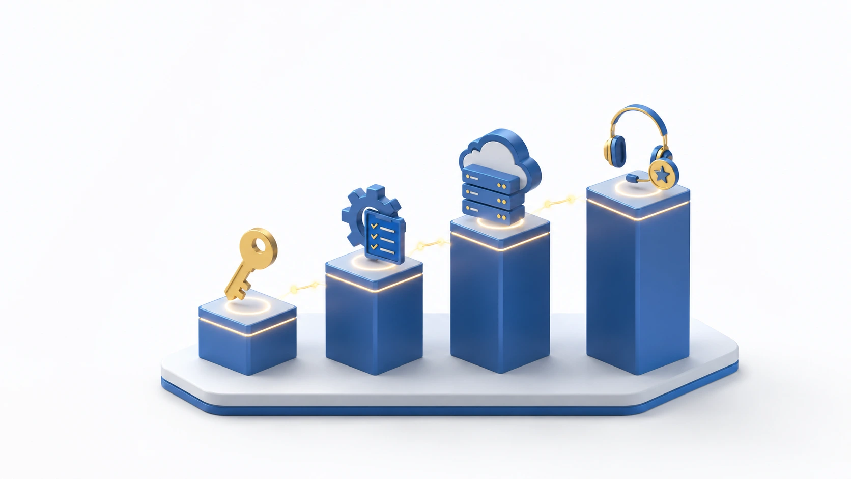 Four towers of stacked cubes at different heights showing that implementation dominates total Odoo cost, ahead of licensing, hosting and maintenance